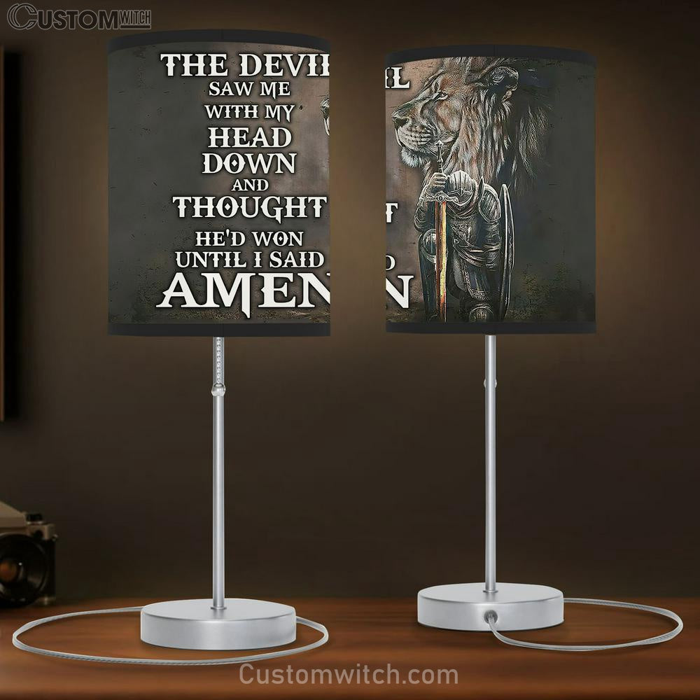 The Devil Saw Me With My Head Down Table Lamb - Knight Kneel And Lion Table Lamb Art - Christian Lamb Gift - Religious Wall Decor