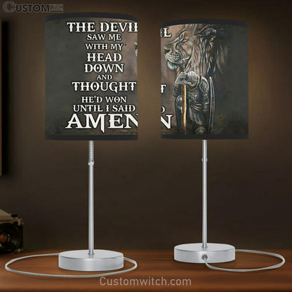 The Devil Saw Me With My Head Down Table Lamb - Knight Kneel And Lion Table Lamb Art - Christian Lamb Gift - Religious Wall Decor