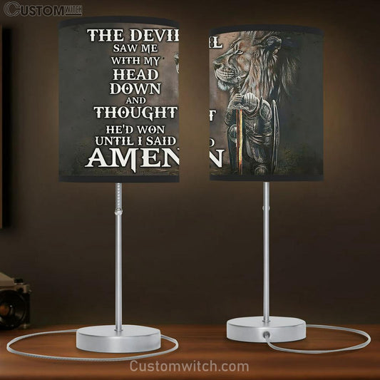The Devil Saw Me With My Head Down Table Lamb - Knight Kneel And Lion Table Lamb Art - Christian Lamb Gift - Religious Wall Decor