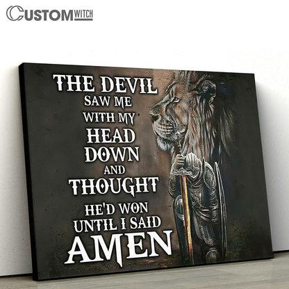 The Devil Saw Me With My Head Down Canvas - Knight Kneel And Lion Canvas Art - Christian Wall Art - Religious Wall Decor