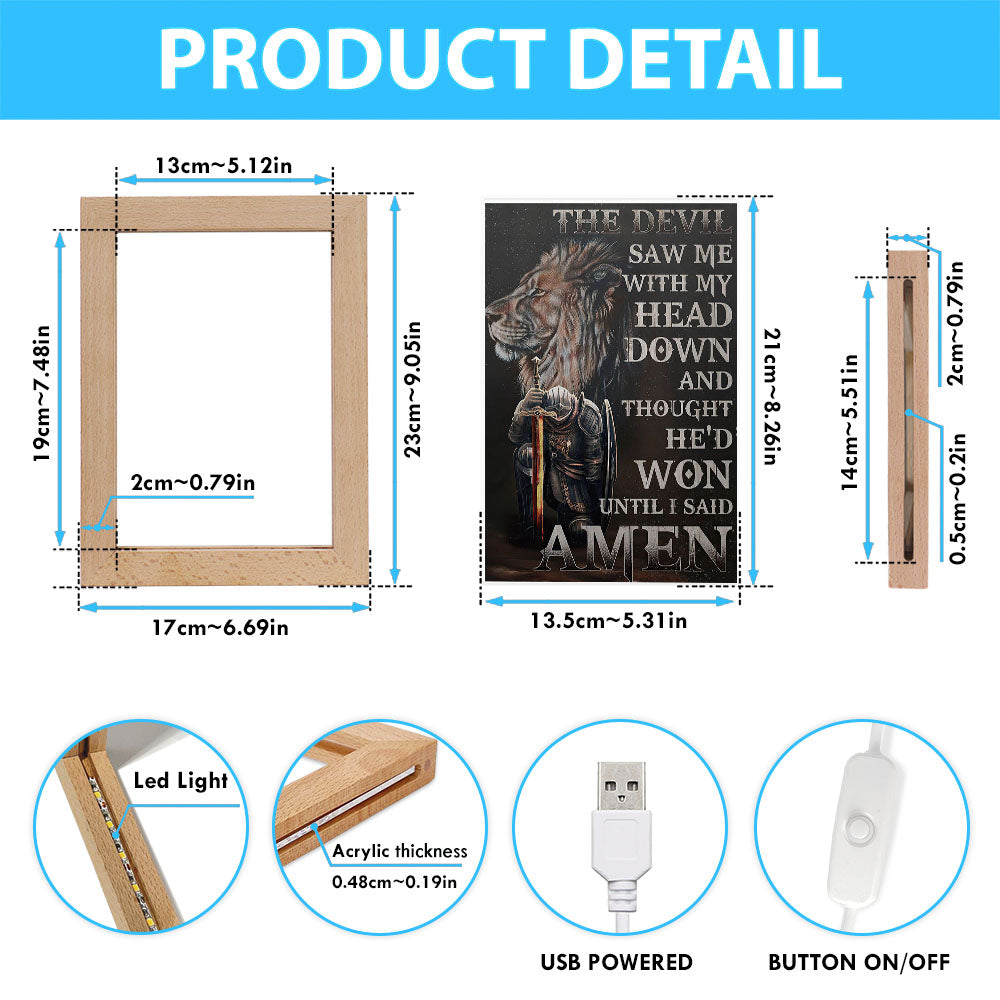 The Devil Saw Me With My Head Down Frame Lamp - Warrior And Lion Frame Lamp Art - Christian Home Decor