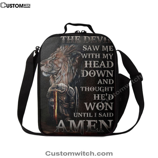 The Devil Saw Me With My Head Down Lunch Bag For Men And Women - Warrior And Lion Lunch Bag, Spiritual Christian Lunch Box For School, Work