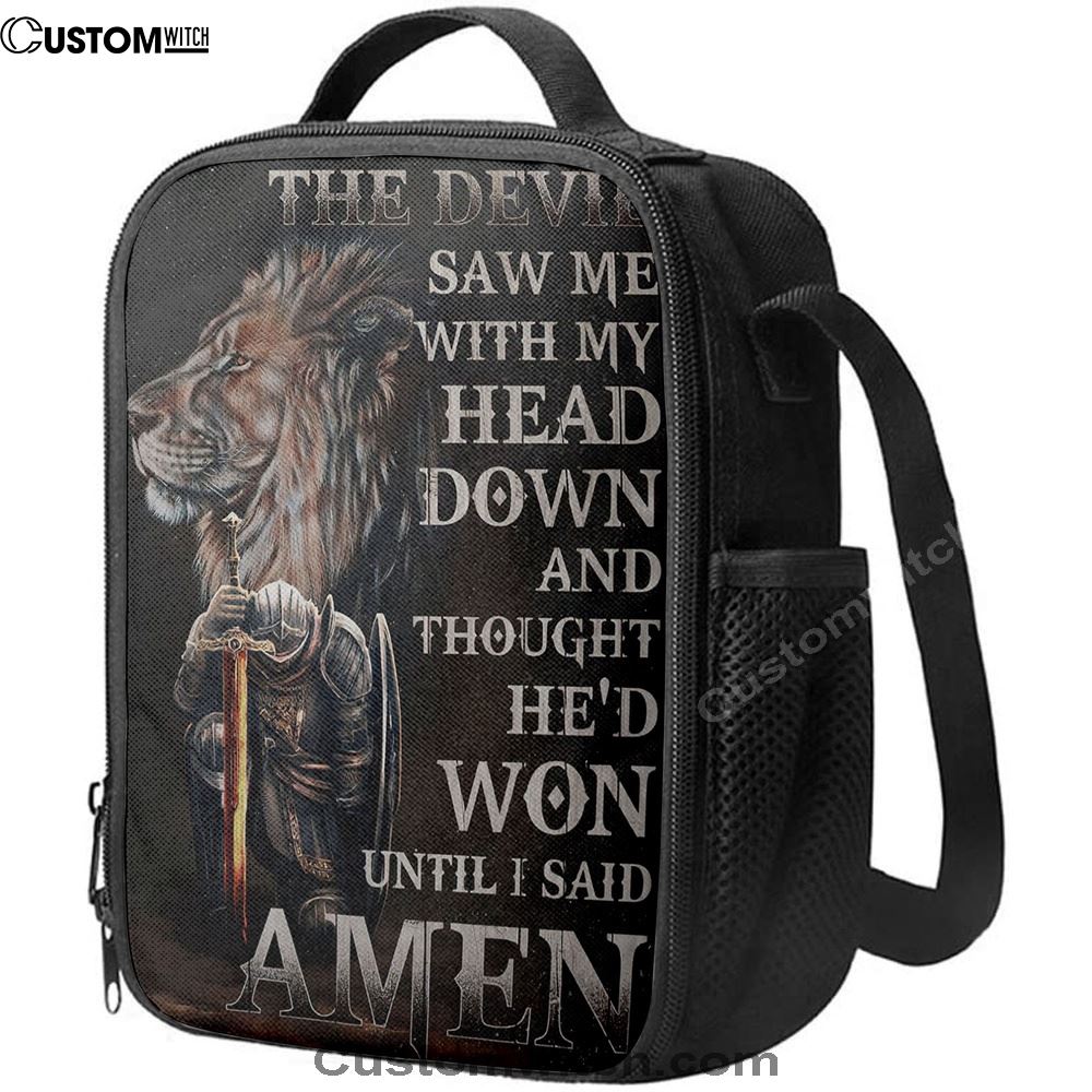 The Devil Saw Me With My Head Down Lunch Bag For Men And Women - Warrior And Lion Lunch Bag, Spiritual Christian Lunch Box For School, Work