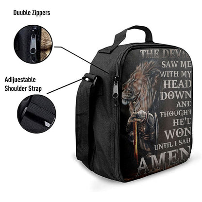 The Devil Saw Me With My Head Down Lunch Bag For Men And Women - Warrior And Lion Lunch Bag, Spiritual Christian Lunch Box For School, Work