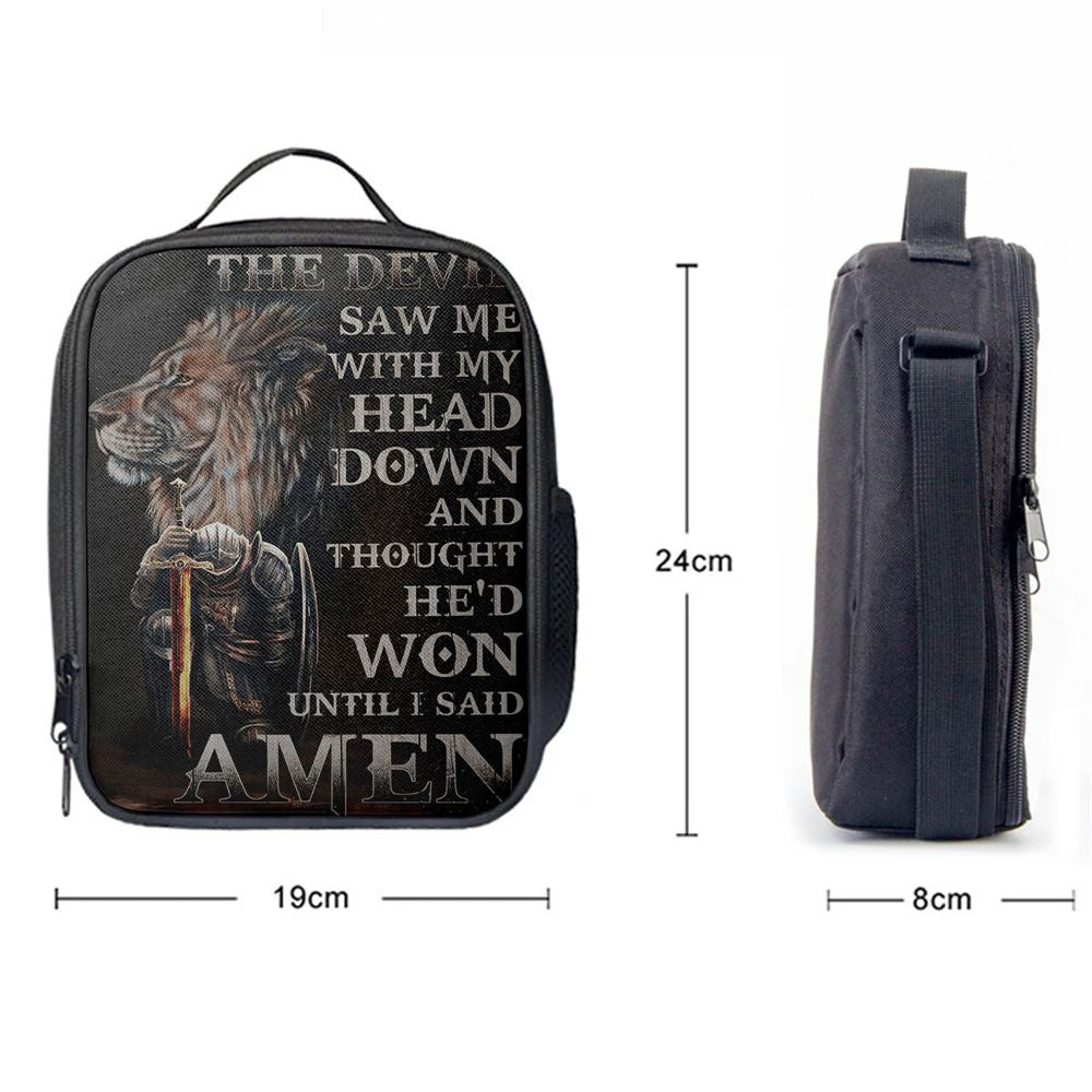 The Devil Saw Me With My Head Down Lunch Bag For Men And Women - Warrior And Lion Lunch Bag, Spiritual Christian Lunch Box For School, Work