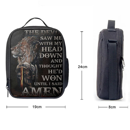 The Devil Saw Me With My Head Down Lunch Bag For Men And Women - Warrior And Lion Lunch Bag, Spiritual Christian Lunch Box For School, Work