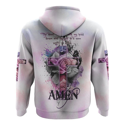 The Devil Saw Me With My Head Down Rose Cross All Over Print 3D Hoodie, Christian Hoodie, Christian Sweatshirt, Bible Verse Shirt