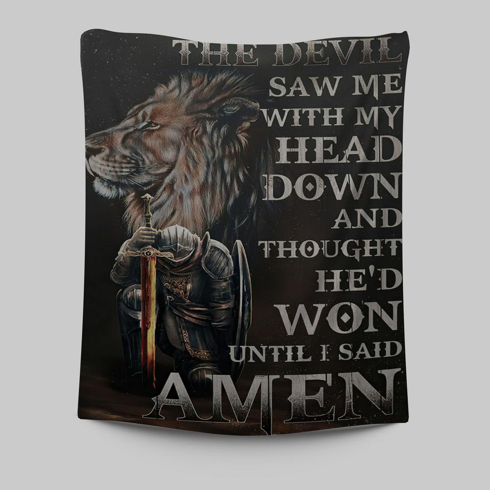 The Devil Saw Me With My Head Down Tapestry - Warrior And Lion Tapestry Wall Art -  Christian Indoor Wall Tapestries