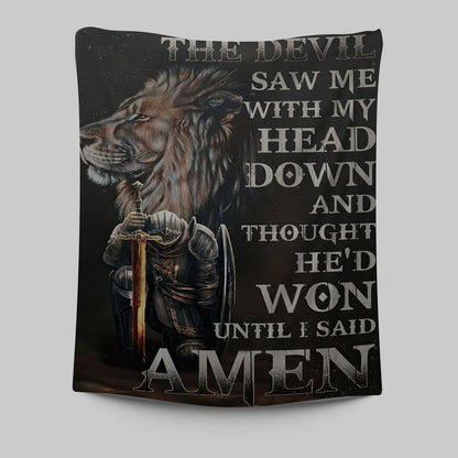 The Devil Saw Me With My Head Down Tapestry - Warrior And Lion Tapestry Wall Art -  Christian Indoor Wall Tapestries