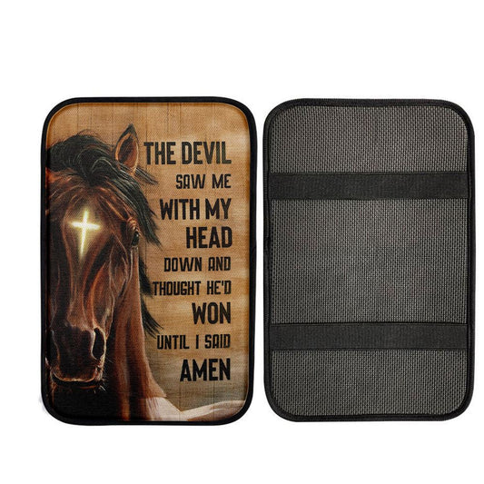 The Devil Saw Me With My Head Face Of Horse Cross Car Center Console Cover, Bible Verse Car Interior Accessories