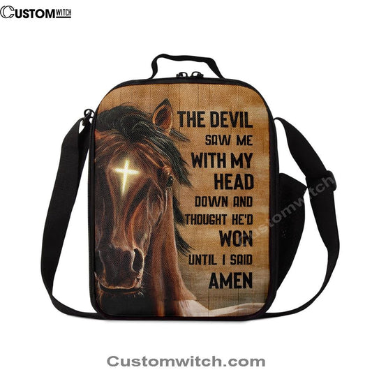 The Devil Saw Me With My Head Face Of Horse Cross Lunch Bag For Men And Women, Spiritual Christian Lunch Box For School, Work