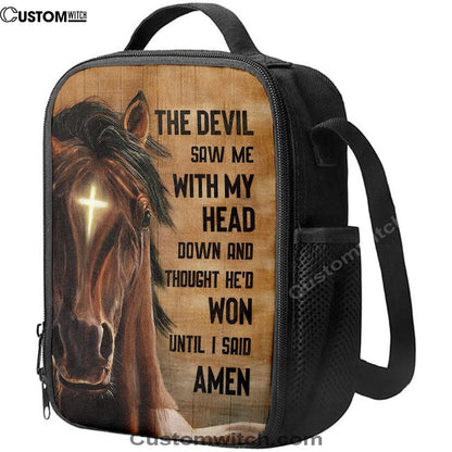 The Devil Saw Me With My Head Face Of Horse Cross Lunch Bag For Men And Women, Spiritual Christian Lunch Box For School, Work