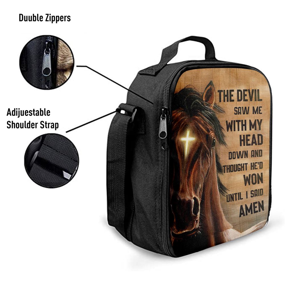 The Devil Saw Me With My Head Face Of Horse Cross Lunch Bag For Men And Women, Spiritual Christian Lunch Box For School, Work