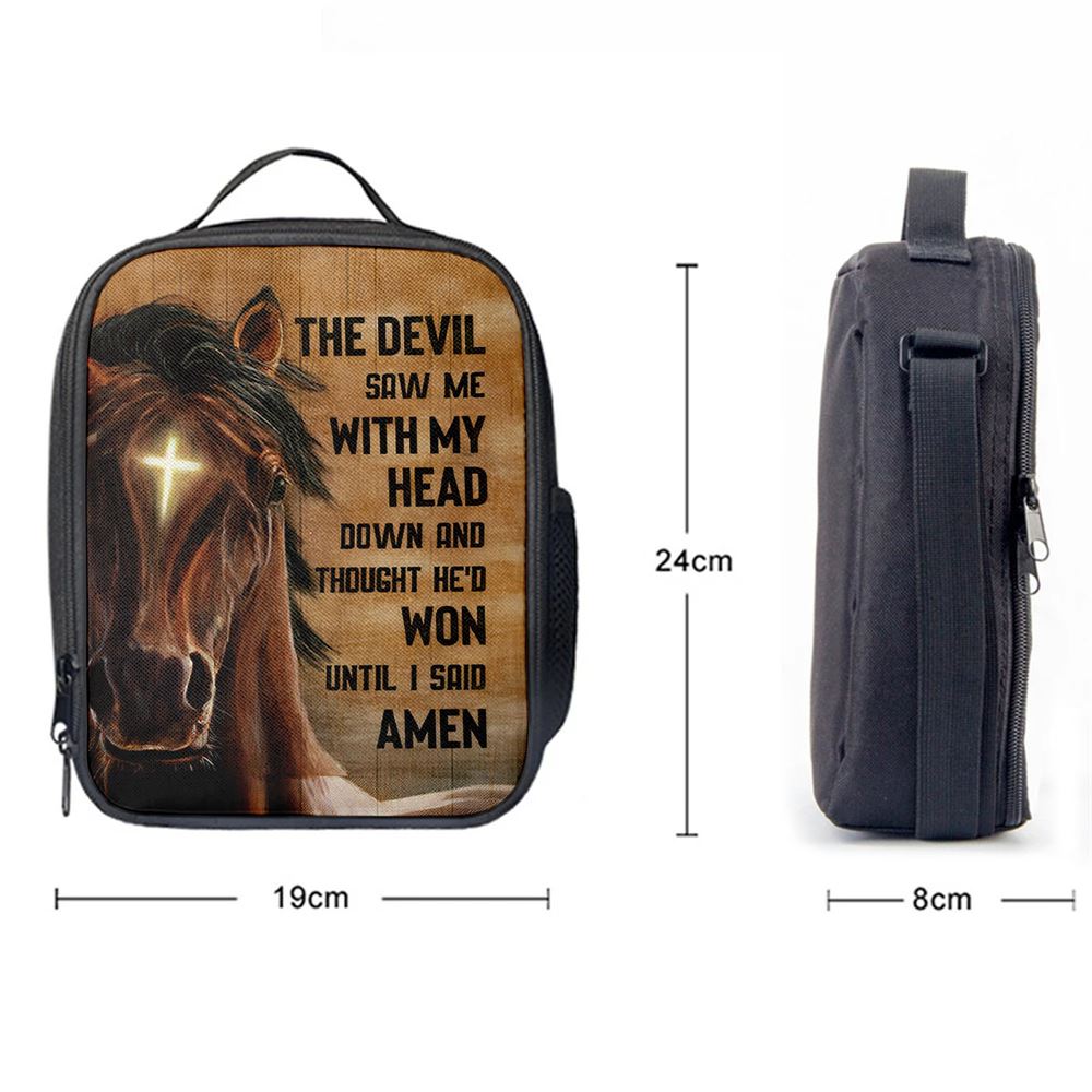 The Devil Saw Me With My Head Face Of Horse Cross Lunch Bag For Men And Women, Spiritual Christian Lunch Box For School, Work