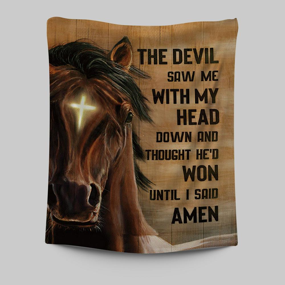 The Devil Saw Me With My Head Face Of Horse Cross Tapestry Print - Inspirational Tapestry Art - Christian Wall Art Home Decor