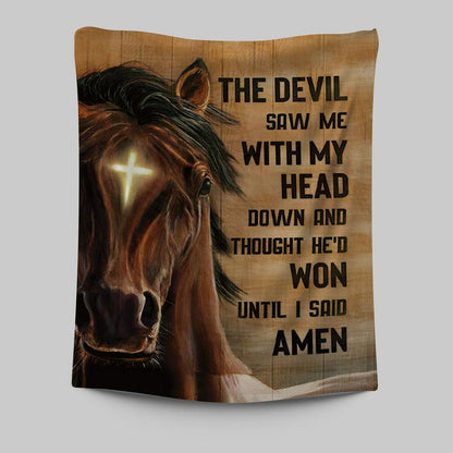 The Devil Saw Me With My Head Face Of Horse Cross Tapestry Print - Inspirational Tapestry Art - Christian Wall Art Home Decor