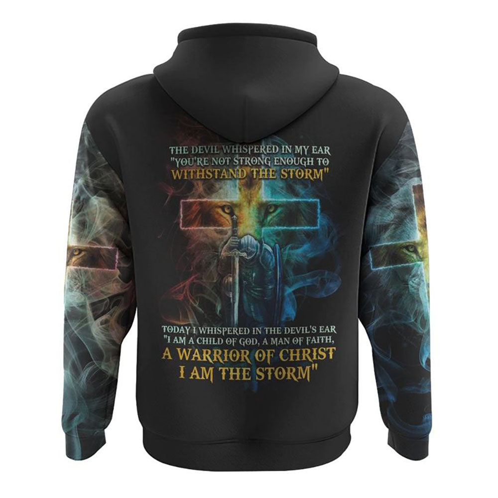 The Devil Whispered In My Ear Lion Warrior All Over Print 3D Hoodie, Christian Hoodie, Christian Sweatshirt, Bible Verse Shirt