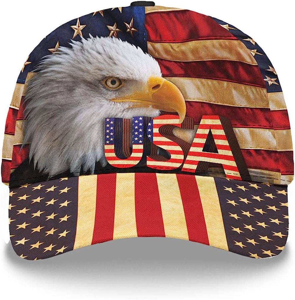 The Eagle Usa Flag Classic Hat All Over Print, Christian Baseball Cap, Religious Cap, Jesus Gift, Jesus Hat