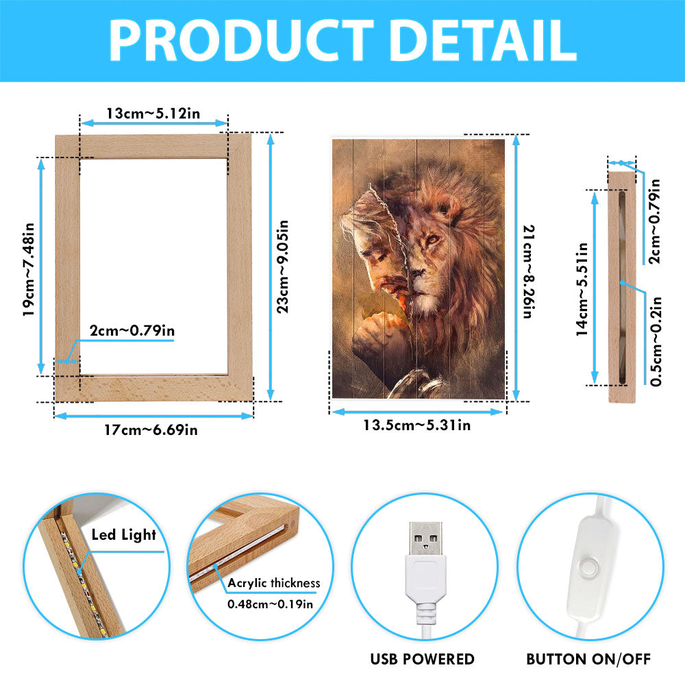 The Face Lion And Jesus Prays Frame Lamp Prints - Lion Frame Lamp Art - Christian Inspirational Frame Lamp