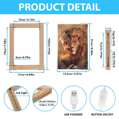 The Face Lion And Jesus Prays Frame Lamp Prints - Lion Frame Lamp Art - Christian Inspirational Frame Lamp