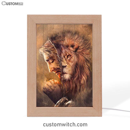 The Face Lion And Jesus Prays Frame Lamp Prints - Lion Frame Lamp Art - Christian Inspirational Frame Lamp