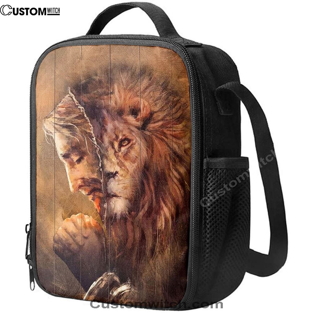 The Face Lion And Jesus Prays Lunch Bag For Men And Women - Lion Lunch Bag, Spiritual Christian Lunch Box For School, Work