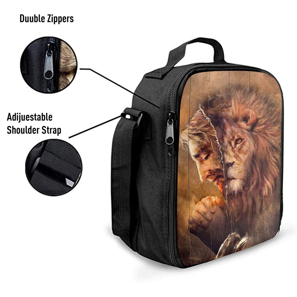 The Face Lion And Jesus Prays Lunch Bag For Men And Women - Lion Lunch Bag, Spiritual Christian Lunch Box For School, Work