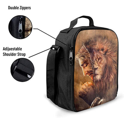 The Face Lion And Jesus Prays Lunch Bag For Men And Women - Lion Lunch Bag, Spiritual Christian Lunch Box For School, Work