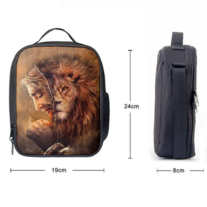 The Face Lion And Jesus Prays Lunch Bag For Men And Women - Lion Lunch Bag, Spiritual Christian Lunch Box For School, Work