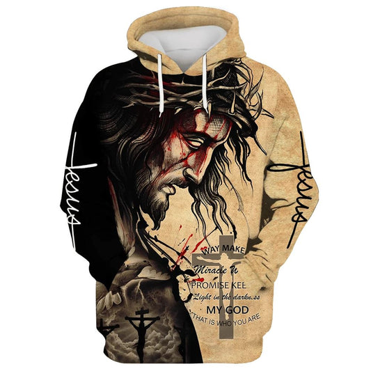 The Face Of Jesus, Way Maker Miracle Worker Promise Keeper My God Hoodie For Men & Women, God 3D Printed Hoodie, Christian Apparel Hoodies