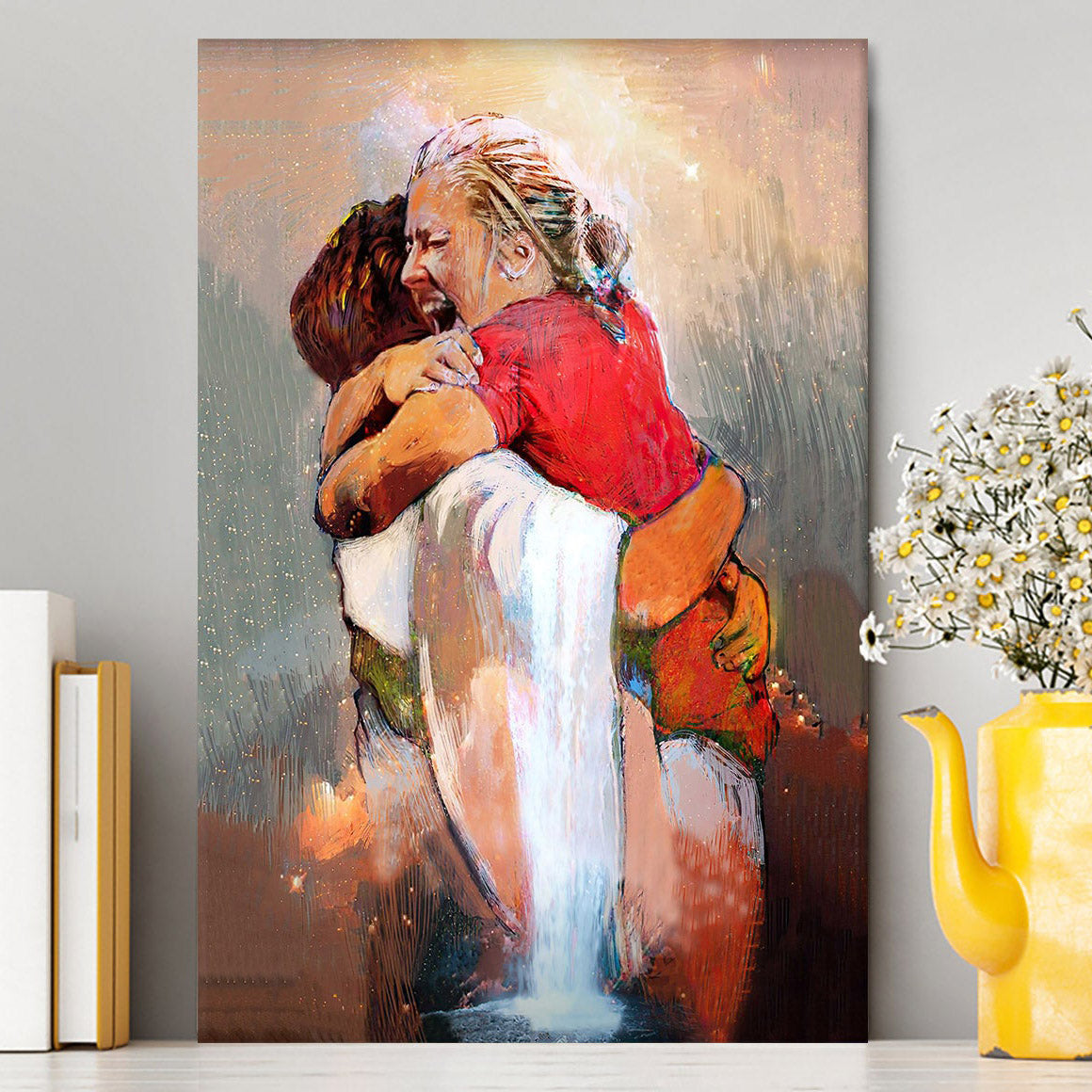The First Day In Heaven Canvas Wall Art - Jesus Hugs The Girl Canvas - Jesus Canvas Pictures - Christian Canvas Wall Art