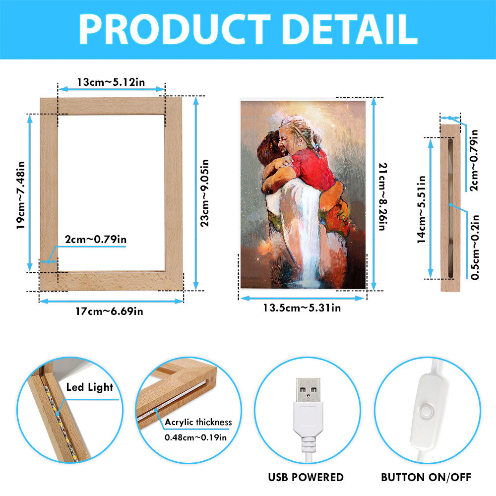 The First Day In Heaven Frame Lamp Art - Jesus Hugs The Girl Frame Lamp - Jesus Frame Lamp Pictures - Christian Night Light