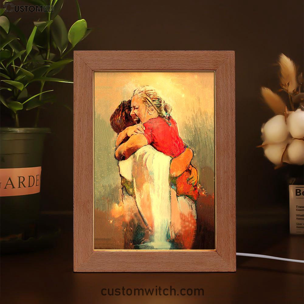 The First Day In Heaven Frame Lamp Art - Jesus Hugs The Girl Frame Lamp - Jesus Frame Lamp Pictures - Christian Night Light