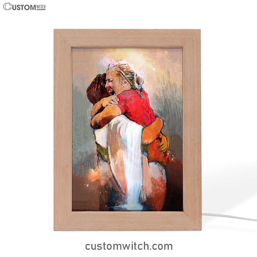 The First Day In Heaven Frame Lamp Art - Jesus Hugs The Girl Frame Lamp - Jesus Frame Lamp Pictures - Christian Night Light