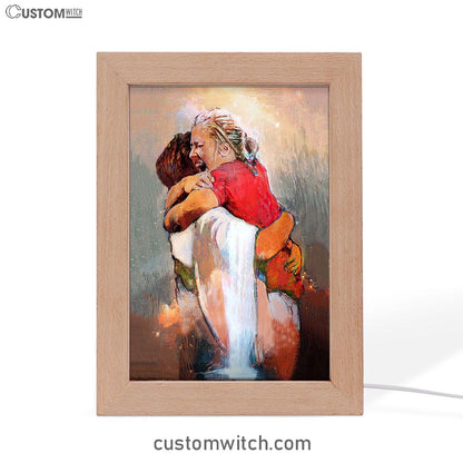 The First Day In Heaven Frame Lamp Art - Jesus Hugs The Girl Frame Lamp - Jesus Frame Lamp Pictures - Christian Night Light