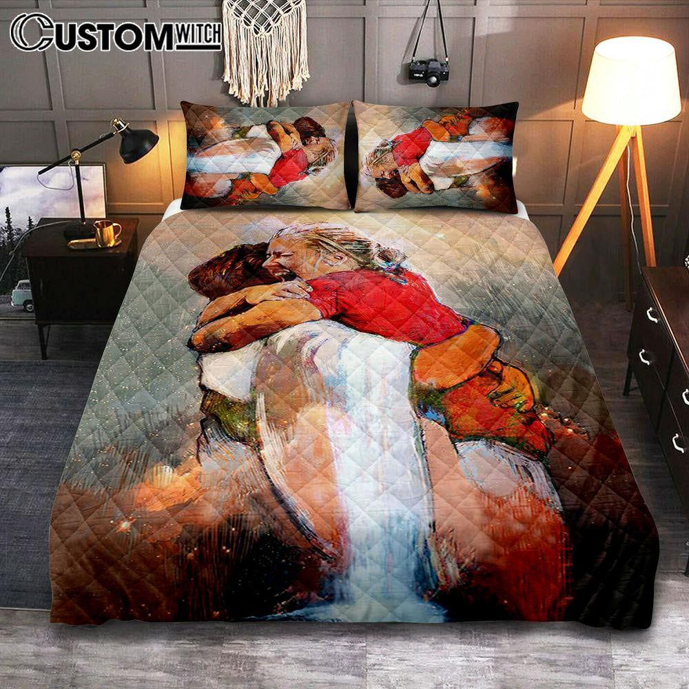 The First Day In Heaven Quilt Bedding Set Bedroom - Jesus Hugs The Girl Quilt Bedding Set - Jesus Quilt Bedding Set Pictures - Christian Quilt Bedding Set Bedroom