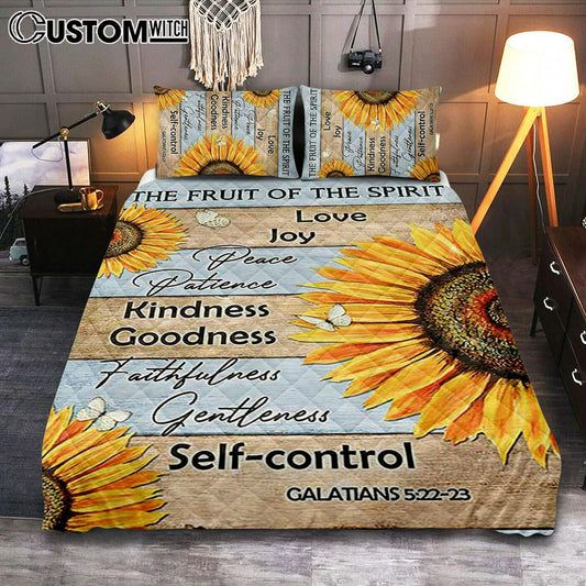 The Fruit Of The Spirit Sunflower Butterfly Quilt Bedding Set Print - Inspirational Quilt Bedding Set Art - Christian Bedroom Home Decor