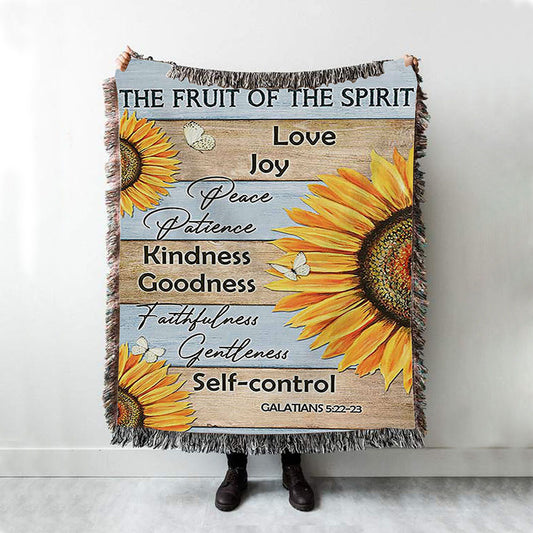 The Fruit Of The Spirit Sunflower Butterfly Woven Blanket Print - Inspirational Woven Blanket Art - Christian Throw Blanket Home Decor