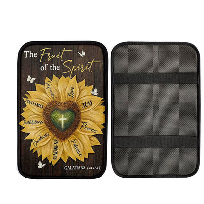 The Fruit Of The Spirit Sunflower Heart Shape Cross Car Center Console Cover, Bible Verse Car Interior Accessories