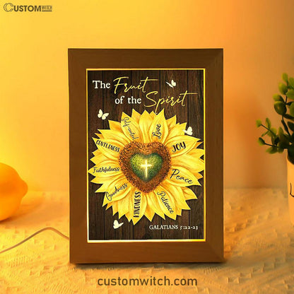 The Fruit Of The Spirit Sunflower Heart Shape Cross Frame Lamp Art - Bible Verse Wooden Lamp - Inspirational Art - Christian Home Decor