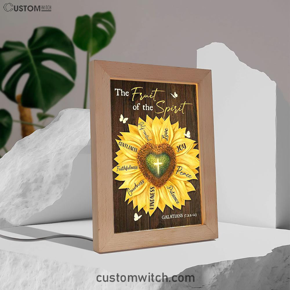 The Fruit Of The Spirit Sunflower Heart Shape Cross Frame Lamp Art - Bible Verse Wooden Lamp - Inspirational Art - Christian Home Decor