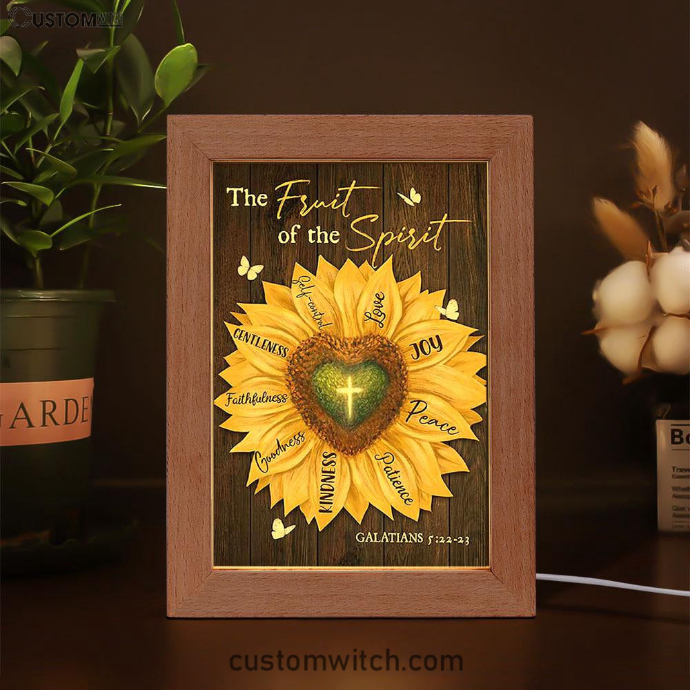 The Fruit Of The Spirit Sunflower Heart Shape Cross Frame Lamp Art - Bible Verse Wooden Lamp - Inspirational Art - Christian Home Decor