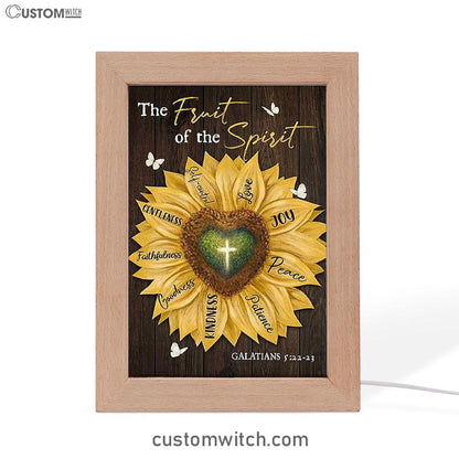 The Fruit Of The Spirit Sunflower Heart Shape Cross Frame Lamp Art - Bible Verse Wooden Lamp - Inspirational Art - Christian Home Decor