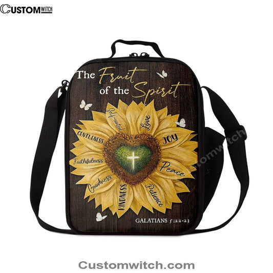 The Fruit Of The Spirit Sunflower Heart Shape Cross Lunch Bag For Men And Women, Spiritual Christian Lunch Box For School, Work