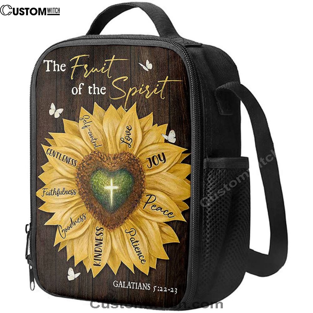 The Fruit Of The Spirit Sunflower Heart Shape Cross Lunch Bag For Men And Women, Spiritual Christian Lunch Box For School, Work