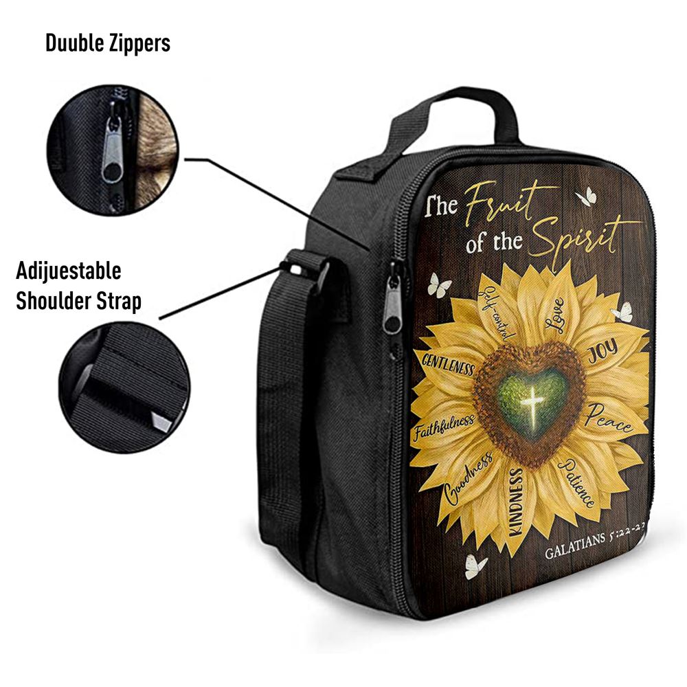 The Fruit Of The Spirit Sunflower Heart Shape Cross Lunch Bag For Men And Women, Spiritual Christian Lunch Box For School, Work