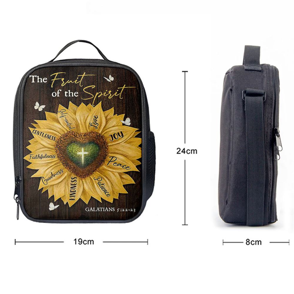The Fruit Of The Spirit Sunflower Heart Shape Cross Lunch Bag For Men And Women, Spiritual Christian Lunch Box For School, Work