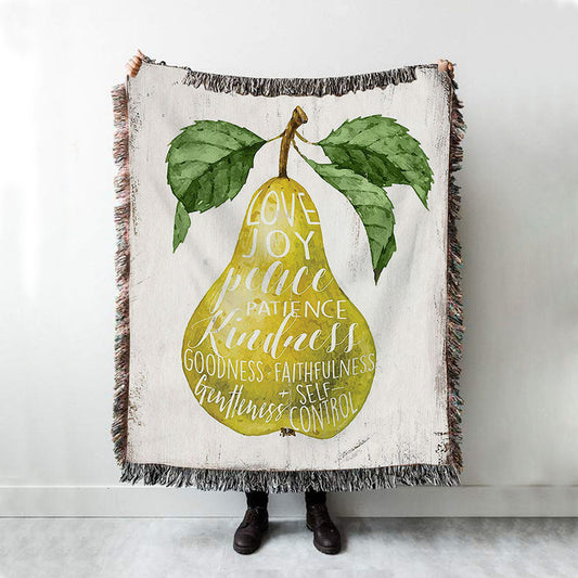 The Fruit Of The Spirit Woven Throw Blanket - Pear Kitchen Boho Blanket - Christian Woven Throw Blanket Decor