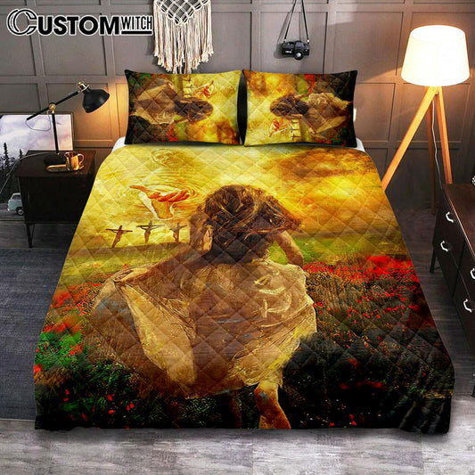 The Girl Running To God Quilt Bedding Set Bedroom - Christian Cover Twin Bedding Quilt Bedding Set - Religious Quilt Bedding Set Prints