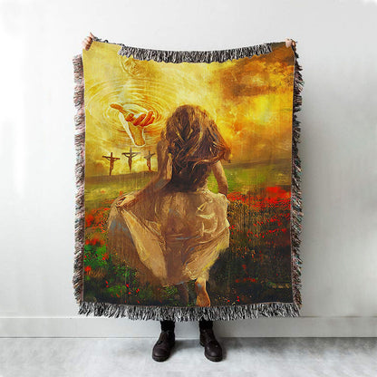 The Girl Running To God Woven Throw Blanket - Christian Wall Woven Blanket - Religious Woven Blanket Prints